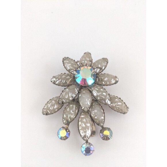 White Flower Brooch Iridescent Accent Brooch for Hat - Picture 1 of 10